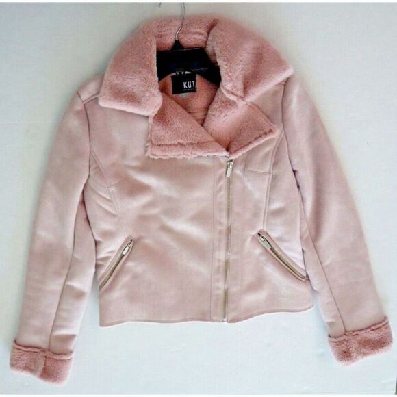 Kut From The Koth Women Sz S Pink Candece Bonded Faux Shearling Moto Jacket $108 - Picture 8 of 15